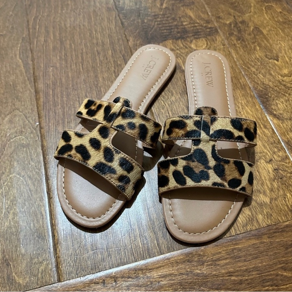 J. Crew animal print beachside slides